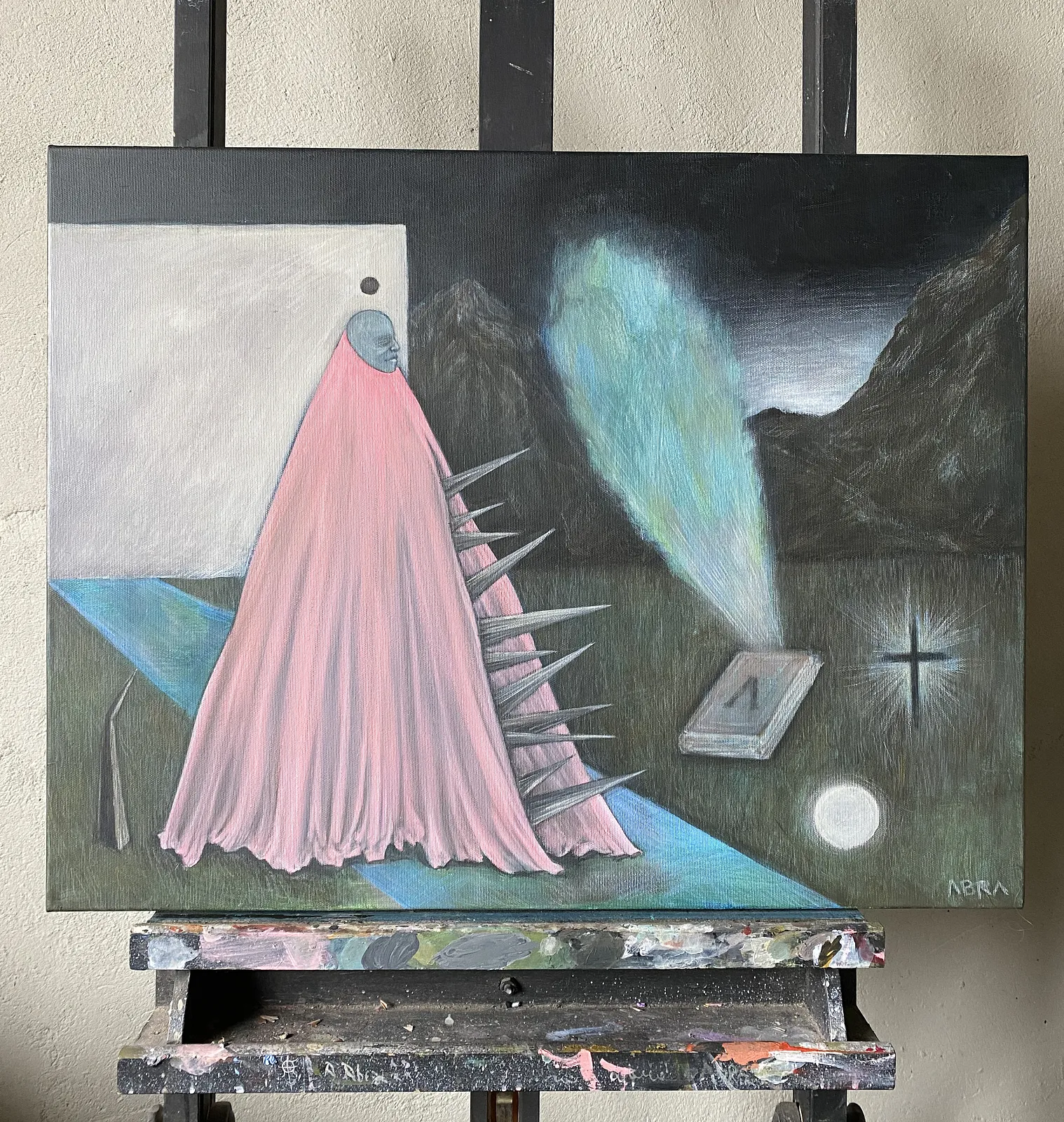 Image of A Pilgrim’s Premonition  by ABRA, size: 65x50 cm, made of canvas,acrylic,colored pencil, Painting medium, from Lviv, part of the Thresholds and omens series, priced at $700 (≈ 31,382 грн) Photo 2 of 6.