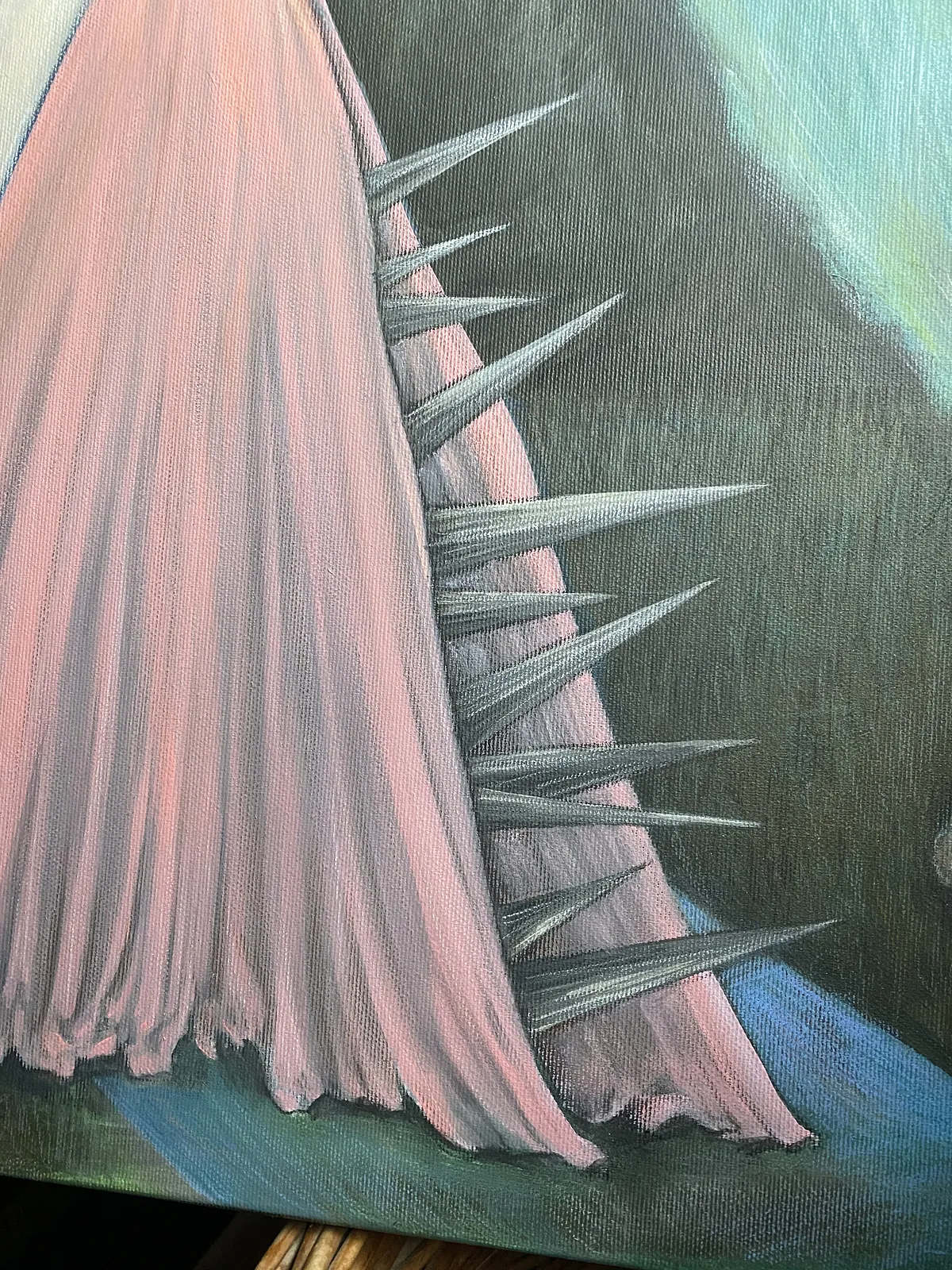 Image of A Pilgrim’s Premonition  by ABRA, size: 65x50 cm, made of canvas,acrylic,colored pencil, Painting medium, from Lviv, part of the Thresholds and omens series, priced at $700 (≈ 31,382 грн) Photo 4 of 6.