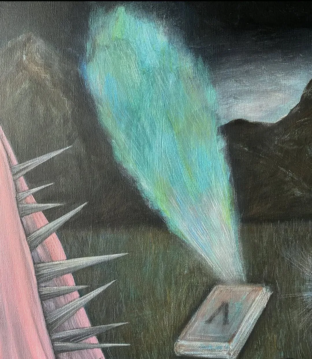Image of A Pilgrim’s Premonition  by ABRA, size: 65x50 cm, made of canvas,acrylic,colored pencil, Painting medium, from Lviv, part of the Thresholds and omens series, priced at $700 (≈ 31,382 грн) Photo 6 of 6.