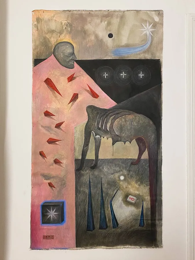 Image of wayfarer  by ABRA, size: 205. cm x 115 cm, made of canvas,acrylic,colored pencil, Painting medium, from Lviv, Ukraiine, part of the Thresholds and omens series, priced at $1500 (≈ 67,247 грн)