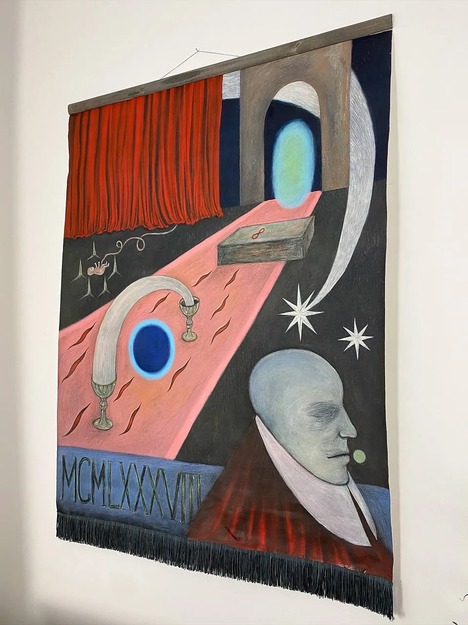 Image of Eternal wanderer  by ABRA, size: 130 сm x 101 cm, made of canvas,acrylic,colored peencil, Painting medium, from Lviv, Ukaine, part of the Thresholds and omens series, priced at $650 (≈ 29,140 грн) Photo 3 of 9.
