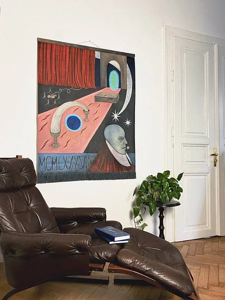 Image of Eternal wanderer / Вічний мандрівник by ABRA, size: 130 сm x 101 cm, made of canvas,acrylic,colored peencil, Painting medium, from Lviv, Ukaine, part of the Thresholds and omens series, priced at $500 Photo 9 of 9.