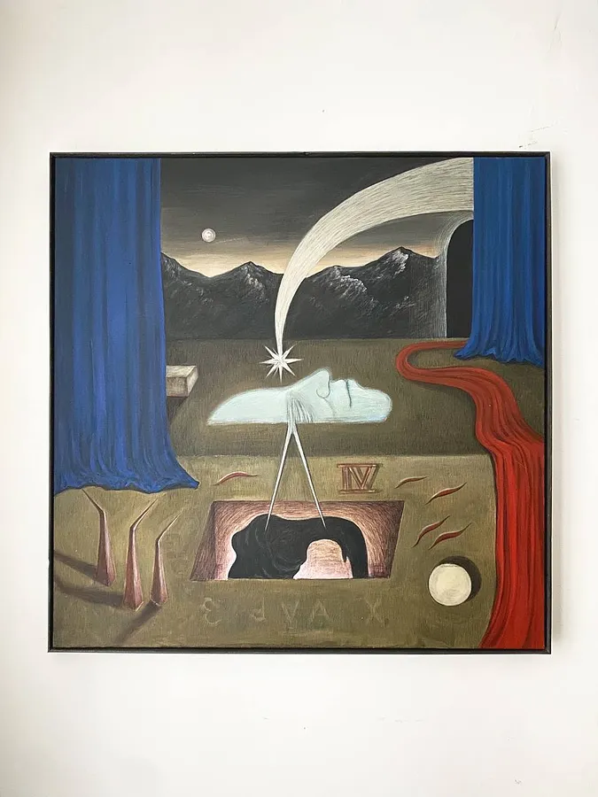 Image of Dream Transmission Machine  by ABRA, size: 90 x 90, made of canvas,acrylic,colored pencil, Painting medium, from Lviv, Ukraine, part of the noesis series