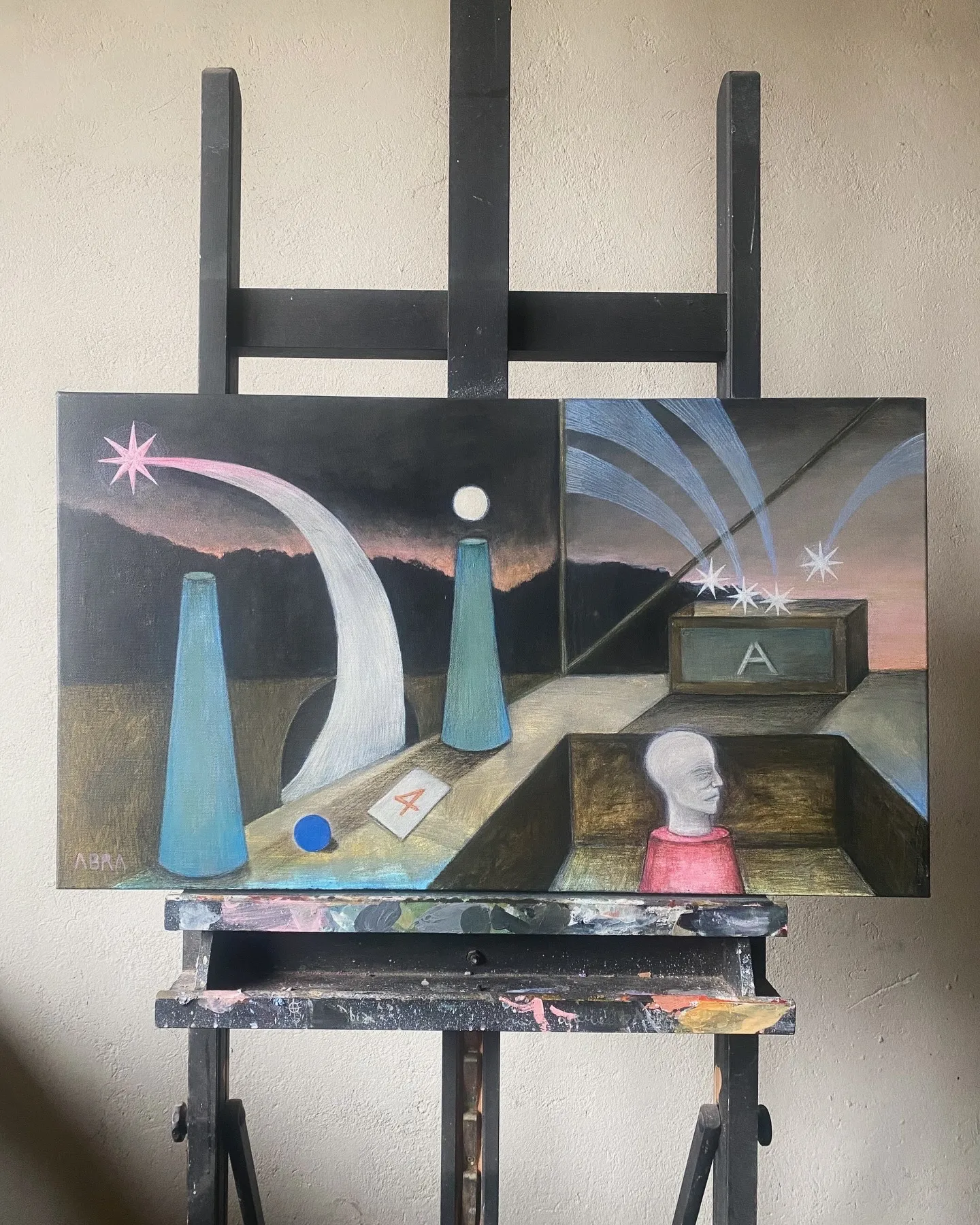 Image of Extended dream  by ABRA, size: 70x40cm, made of canvas,acrylic,colored pencil, Painting medium, from Lviv, Ukraiine, part of the Thresholds and omens series, priced at $500 Photo 4 of 5.