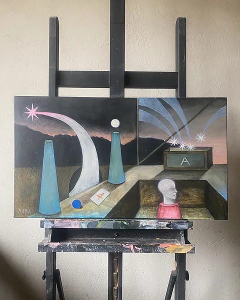 Image of Extended dream  by ABRA, size: 70x40cm, made of canvas,acrylic,colored pencil, Painting medium, from Lviv, Ukraiine, part of the Thresholds and omens series, priced at $500 Photo 4 of 5.